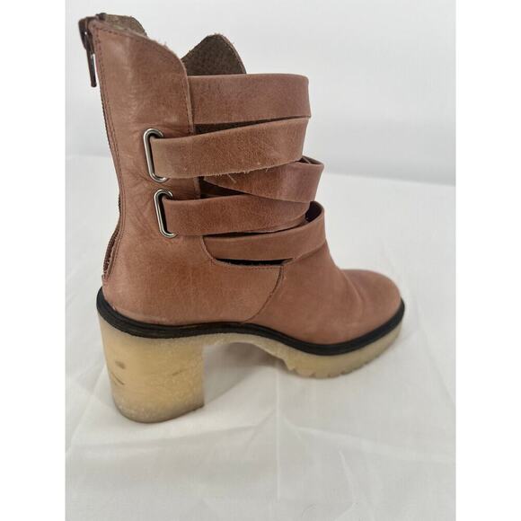 Free People Jesse Cutout Ankle Boots Womens Size 8.5 39 English Tan Strappy Zip - Picture 3 of 9